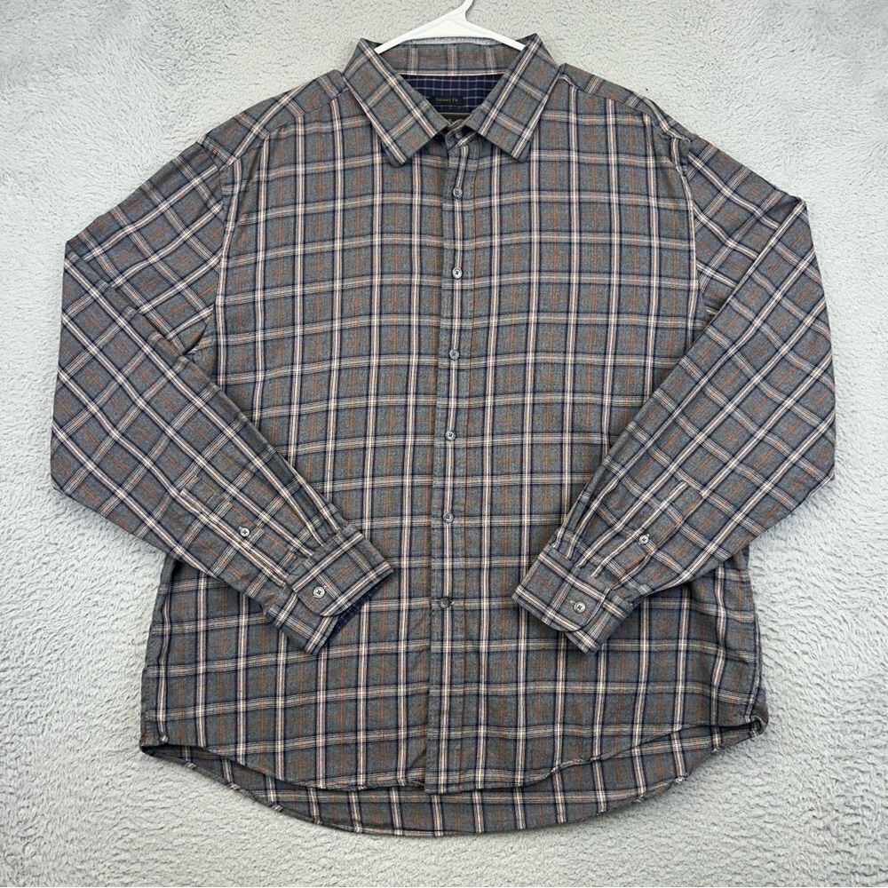 Jos A Bank Reserve Shirt Mens XXL Gray Brown Plaid Cashmere Blend Business Prep